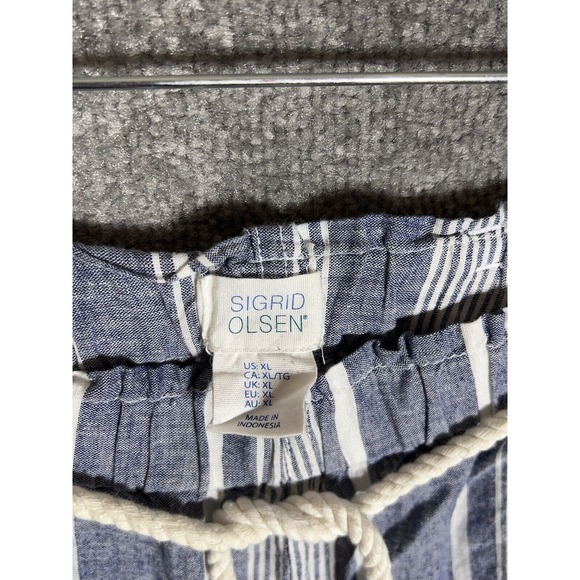 Sigrid Olsen Linen Cotton Striped Pull On Pants Womens Size XL Blue Rope Belt - Picture 3 of 8